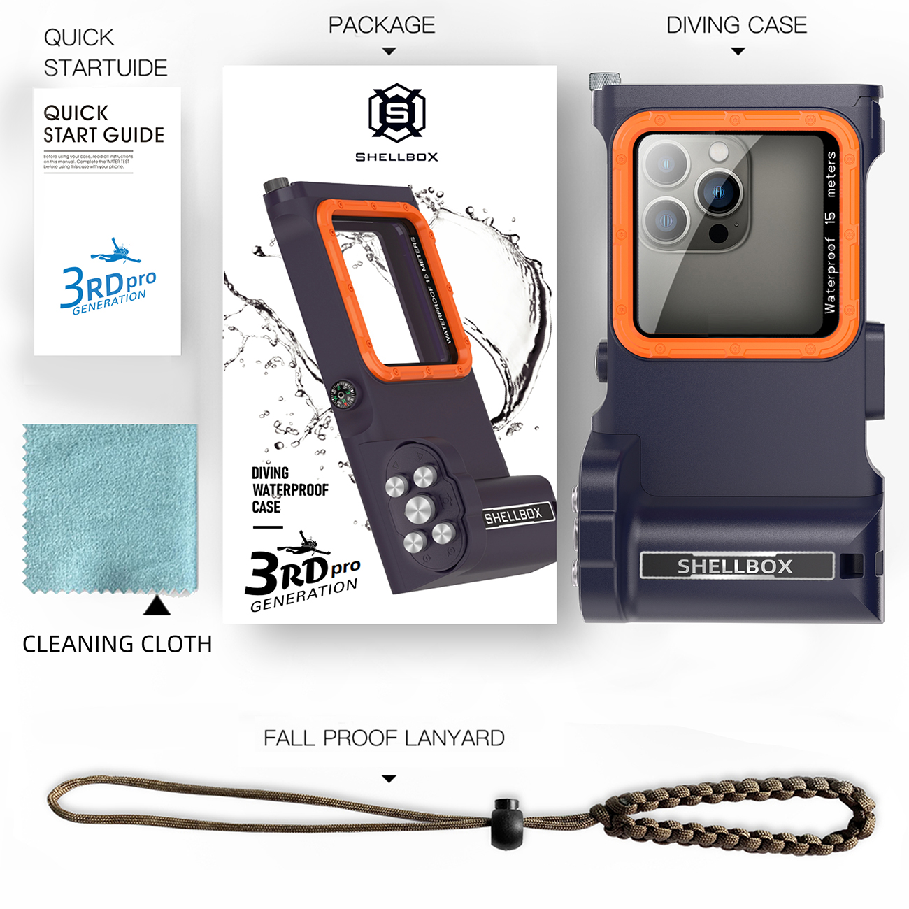 SHELLBOX is a 15 meter waterproof diving protective case for the 3rd generation Pro version of mobile phone diving cases