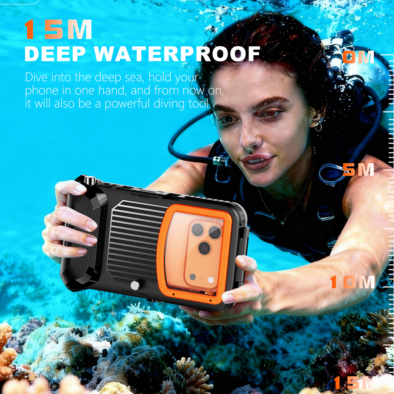 2026 DM Series 15-Meter Waterproof Fashion Dive Case for Apple and Samsung.