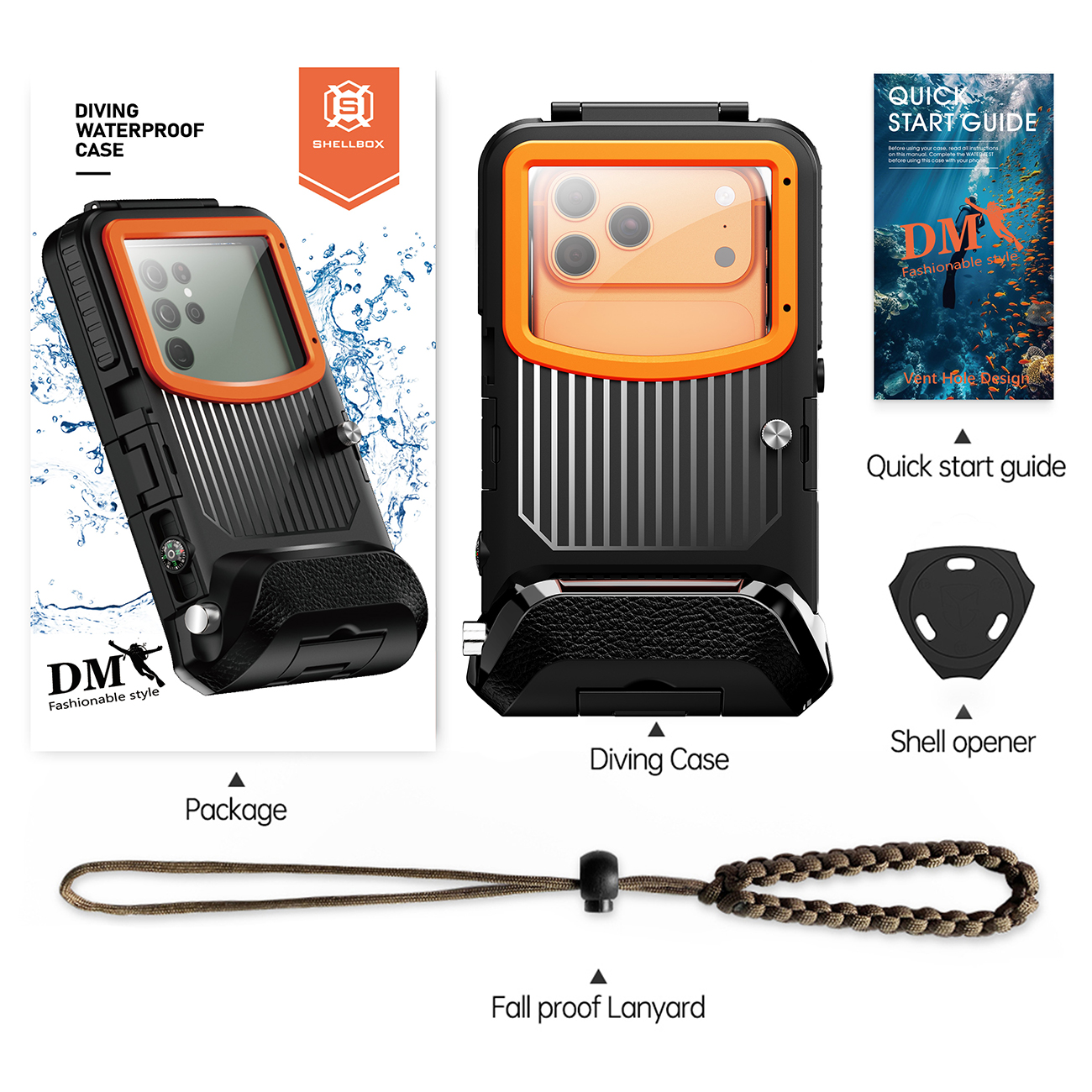 2026 DM Series 15-Meter Waterproof Fashion Dive Case for Apple and Samsung.