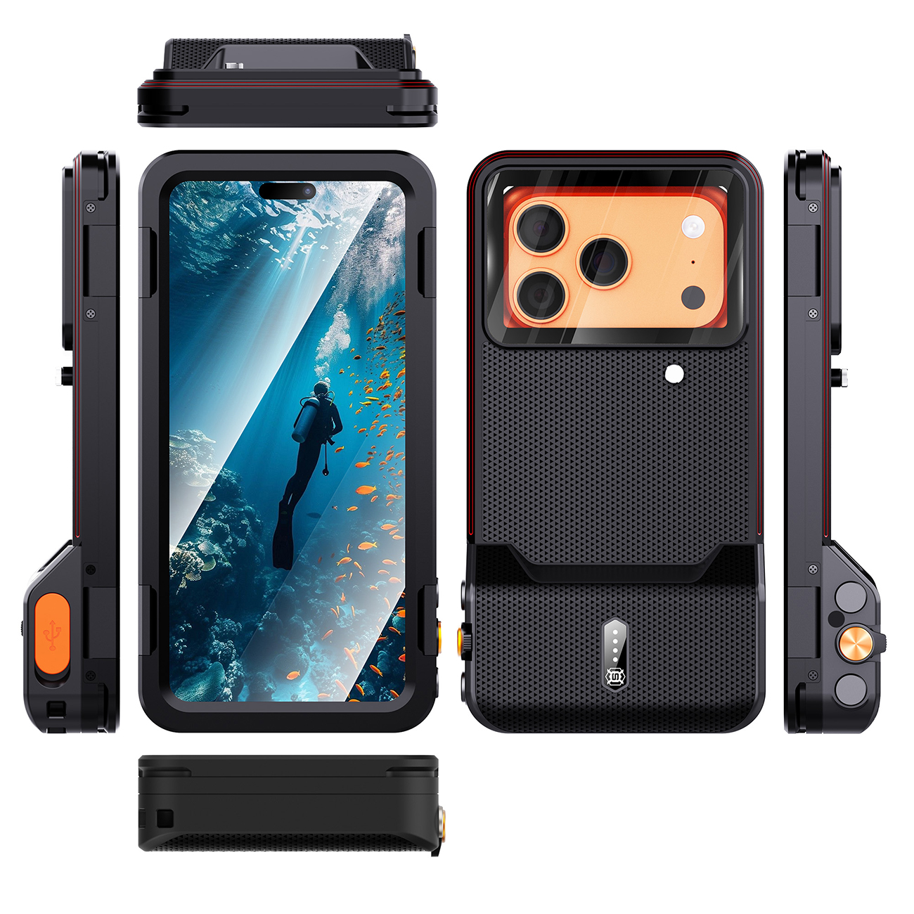 Applicable to Apple iPhone 17 PRO for outdoor diving photography and video recording with Bluetooth control, sealed waterproof protective case.